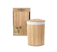 COMPACTOR - Cesto portabiancheria angolare pieghevole in bambù - Coperchio rimovibile - Tessuto interno ecru - Salvaspazio - Formato compatto 35 x 35 x 60 cm - Design naturale per il bagno