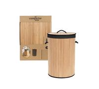 COMPACTOR - Cesto portabiancheria rotondo pieghevole in bambù con coperchio - Tessuto interno nero rimovibile - Manici in corda - Formato salvaspazio 40 x 60 cm - Stile naturale e sobrio