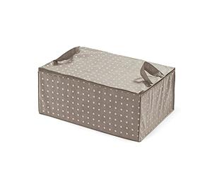Compactor RIVOLI - Custodia per Piumoni e Coperte 70 x 50 x 30 cm, Borsa Salvaspazio con Zip e Maniglie, Organizer per Armadio, Tortora con Pois Bianchi
