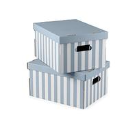 Compactor - Set 2 scatole a righe con coperchio in cartone, contenitori rettangolari per vestiti, accessori, scarpe, giochI, ideale per armadio
