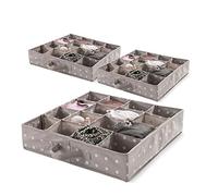 Compactor Set di 3 Organizer per cassetti, 16 Scomparti, per Biancheria Intima e Accessori, Polipropilene Non Tessuto, Marrone, 40 x 40 x H. 9 cm, RAN9817