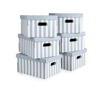 Compactor - Set di 6 scatole portaoggetti in cartone Shirt - Strisce blu e bianche - Coperchio in tinta unita - Formato rettangolare 40 x 31 x 21 cm - Fabbricazione francese - Ufficio, spogliatoio