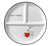 CompadreBol Piatto diviso in ceramica, piatto per la cena con 3 scomparti e motivo a tazza rosso per pasta, frutta, insalata, pane, adatto al microonde