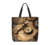 Compass And Old Wor-Ld Map Borsa Spesa Resistente Borsa Da Spiaggia Impermeabile Shopper Bag Per Picnic Shopping Casa