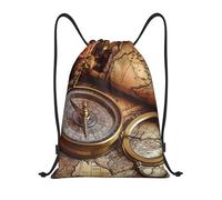 Compass And Old Wor-Ld Map Donna Uomo Gym Sack Leggero Borsa Con Coulisse Regolabile Sacca Sportiva Per Palestra Spiaggia All'Aperto