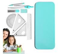 Compass For Geometry Set - 7 pezzi Math Kit With Metal Compass, Protrattore, Rulers & Pencil In Iron Box | Student Supplies For Drafting, Technical Drawing & School Math Exercises
