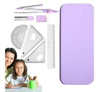 Compass For Geometry Set - 7 pezzi Math Kit With Metal Compass, Protrattore, Rulers & Pencil In Iron Box | Student Supplies For Drafting, Technical Drawing & School Math Exercises