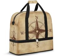 Compass Rose - Borsone da viaggio retrò per donne e uomini, modello vintage, pieghevole, per sport, palestra, fine settimana, pernottamento, borsa da cabina con scomparto per scarpe, Multicolore
