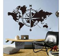 Compass World Map Viaggi Adesivi da parete Classe Ufficio Avventura Decalcomanie da parete Camera da letto Decorazione in vinile Arte Murale Salotto 57X33 CM