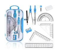 Compasso,Compasso Set,10Pcs Geometry Kit, Set Compasso Scuola Compassi per tracciare goniometro, squadre, righelli per Studenti,compasso,con scatola infrangibili,Blu.