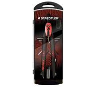 Compasso di precisione Staedtler Norix 555 in metallo - Meccanismo a pulsante e regolazione con rotella centrale - Rosso/Nero