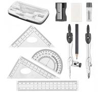Compasso Set, Set di 10 pezzi per la Geometria, Compasso Scuola Media,Geometry Kit per Studenti e Insegnanti, Bussola per Matematica Set, Scatola di Kit Goniometro per Scolastico Materiale (Nero)