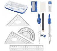 Compasso Set, Set di 10 pezzi per la Geometria, Compasso Scuola Media,Geometry Kit per Studenti e Insegnanti, Bussola per Matematica Set, Scatola di Kit Goniometro per Scolastico Materiale (Blu)