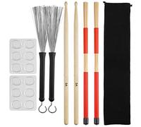 Compasty Set di Bacchette per Batteria, Bacchette per Batteria in Legno Acero 5A, Spazzole Bacchette per Batteria, Spazzole Retrattile in Batteria, Ammortizzatori della Batteria con Borsa