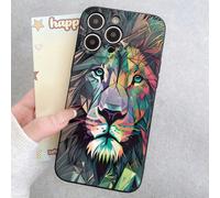 Compatibile con 11/12/15/14/13/16/Pro/Pro Max, Redmi, OPPO, Realme, Infinix Series. Custodia protettiva per telefono in TPU nero opaco con motivo colorato di leone, protezione completa della fotocamer