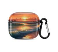 Compatibile con AirPods di terza generazione, custodia rigida in PC con stampa tramonto sul mare, custodia protettiva resistente agli urti per Apple AirPods 3 con portachiavi supporto ricarica