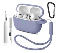 Compatibile con Airpods Pro 2nd/1st Case Cover,Silicone Protective Case for Apple Airpods Pro 2nd/1st Generation Charging Case with Keychain and Cleaner Pen,for Women Men (Grigio Blu)