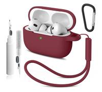 Compatibile con Airpods Pro 2nd/1st Case Cover,Silicone Protective Case for Apple Airpods Pro 2nd/1st Generation Charging Case with Keychain and Cleaner Pen,for Women Men (Rosso)