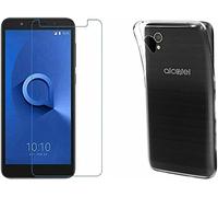 Compatibile con ALCATEL 1 5033G Volcano Black Resin Custodia COVER case soft matte GEL SILICONE protezione flessibile MORBIDA TPU + Pellicola vetro temperato display (trasparente)