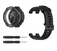 Compatibile con Amazfit T-Rex/T-Rex Pro, custodia protettiva trasparente in TPU e cinturini di ricambio in morbido silicone per smartwatch Huami T-Rex (cinturino nero + custodia trasparente)