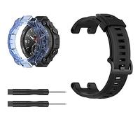 Compatibile con Amazfit T-Rex/T-Rex Pro, custodia protettiva trasparente in TPU e cinturini di ricambio in morbido silicone per smartwatch Huami T-Rex (cinturino nero + custodia trasparente)