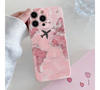 Compatibile con Apple 17 16 15 14 13 12 11 Pro Max/Redmi/OPPO/Realme/Infinix Series, Custodia per telefono in TPU con bordo dritto, disegno a motivo di mappa rosa da viaggio, anti-caduta, portatile IP