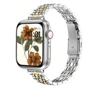 Compatibile con Apple Watch Ultra 3/2/1 Serie SE/S11/S10/S9/S8/S7/S5/S4/S3/S2/S1, 1 pezzo Cinturino in acciaio inossidabile a 7 perline strette, Cinturino elegante e alla moda in metallo oro e argento