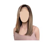 Compatibile con Balayage biondo marrone Evidenzia striature Bob Parrucca da 16 pollici Riga laterale diritta Densità Radice scura Parte anteriore in pizzo(150%_16INCHES)