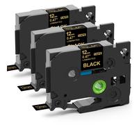 Compatibile con Brother P-Touch TZe-334 12mm Oro Nastro Etichette | 3x TZ TZe-33