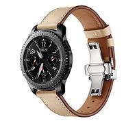 Compatibile con cinturini Samsung Gear S3, sostituzione cinturino con fibbia a farfalla, cinturino per adulti retrò per orologio intelligente Samsung Gear S3 (Silver+beige Band)