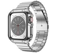 Compatibile con cinturino e cassa Apple Watch, catena in metallo in acciaio inossidabile con copertura in TPU, cinturino da polso per i-Watch serie 9 8 7 6 5 4 3 2 1 SE, 45 mm, 44 mm, 42 mm, argento