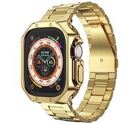 Compatibile con cinturino e cassa Apple Watch, catena in metallo in acciaio inossidabile con copertura in TPU, cinturino da polso per i-Watch serie 10 11, 42 mm, oro