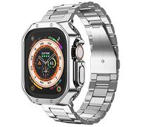 Compatibile con cinturino e custodia Apple Watch Ultra 3/2/1, catena in metallo in acciaio inossidabile con copertura in TPU, cinturino da uomo per smartwatch i-Watch Ultra, 49 mm, argento