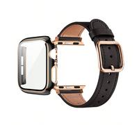 Compatibile con cinturino e custodia protettiva per Apple Watch, materiale PC rigido, cornice bianca con strass, cornice oro rosa con pellicola protettiva per lo schermo, custodia protettiva integrata