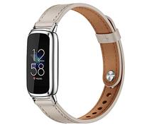 Compatibile con cinturino per orologio Fitbit Luxe, elegante cinturino in pelle morbida, ricambio per Fitbit Luxe, fitness e fitness tracker da donna., Beige Argento, 14 cm - 20,6 cm, Elegante