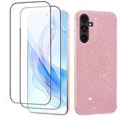 Compatibile con Cover Samsung A14 5G Silicone Glitter, Custodia Samsung Galaxy A14 5G with 2 Pack Tempered Screen Protector,Brillantini 3 in 1 Full Body Protezione Case (rosa)