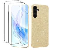 Compatibile con Cover Samsung A14 5G Silicone Glitter, Custodia Samsung Galaxy A14 5G with 2 Pack Tempered Screen Protector,Brillantini 3 in 1 Full Body Protezione Case (giallo)