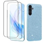 Compatibile con Cover Samsung Galaxy A34 Silicone Glitter, Custodia Samsung A34 5G with 2 Pack Tempered Screen Protector,Brillantini 3 in 1 Full Body Protezione Case (blu)