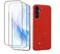 Compatibile con Cover Samsung Galaxy A34 Silicone Glitter, Custodia Samsung A34 5G with 2 Pack Tempered Screen Protector,Brillantini 3 in 1 Full Body Protezione Case (rosso)