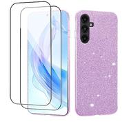 Compatibile con Cover Samsung Galaxy A34 Silicone Glitter, Custodia Samsung A34 5G with 2 Pack Tempered Screen Protector,Brillantini 3 in 1 Full Body Protezione Case (Viola)