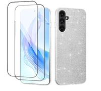 Compatibile con Cover Samsung Galaxy A34 Silicone Glitter, Custodia Samsung A34 5G with 2 Pack Tempered Screen Protector,Brillantini 3 in 1 Full Body Protezione Case (d'argento)