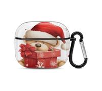 Compatibile con custodia AirPods di terza generazione, cappello di Babbo Natale e scritta Merry Christmasprinted PC Hard Shell antiurto custodia protettiva per Apple AirPods 3 con portachiavi supporto
