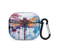 Compatibile con custodia AirPods di terza generazione, cover rigida in policarbonato con stampa astratta colorata con libellula, custodia protettiva resistente agli urti per Apple AirPods 3 con