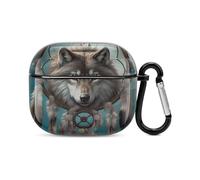 Compatibile con custodia AirPods di terza generazione, custodia protettiva rigida in policarbonato con stampa 3D Wolf Dream Catcherprinted antiurto per Apple AirPods 3 con portachiavi supporto