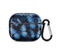 Compatibile con custodia AirPods di terza generazione, custodia rigida in policarbonato con stampa di farfalle blu scuro resistente agli urti per Apple AirPods 3 con portachiavi supporto ricarica