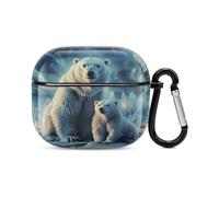 Compatibile con custodia AirPods di terza generazione, Polar Bears Northern Lightsprinted, custodia protettiva rigida in PC resistente agli urti per Apple AirPods 3 con portachiavi supporto ricarica
