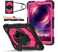 Compatibile con Custodia Lenovo Tab One/K9 8,7 pollici 2025, Cover Antiurto Multifunzione con Supporto Girevole, Cavalletto, Cinghia da Mano e Tracolla(Rose Red)