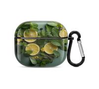 Compatibile con custodia per AirPods di terza generazione, con foglie di menta e limoni, custodia rigida in policarbonato resistente agli urti per Apple AirPods 3, con portachiavi e supporto per