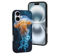 Compatibile con custodia per iPhone 16, con meduse marine profonde che resistono ai graffi, custodia per telefono compatibile con iPhone 16, per donne e uomini, nero