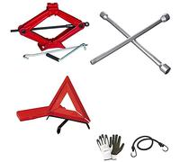 COMPATIBILE CON DACIA DOKKER KIT CRIC EMERGENZA PER AUTO E VEICOLI CRICK 2T A PANTOGRAFO+CHIAVE A CROCE PER BULLONI+TRIANGOLO ROSSO FLUO